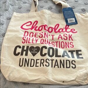 Life Is Good Tote Bag - Cream with Pink and Black Print